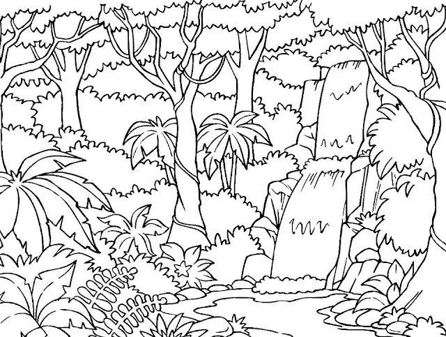 10 Contoh Gambar Mewarnai Pemandangan Air Terjun untuk Anak-Anak