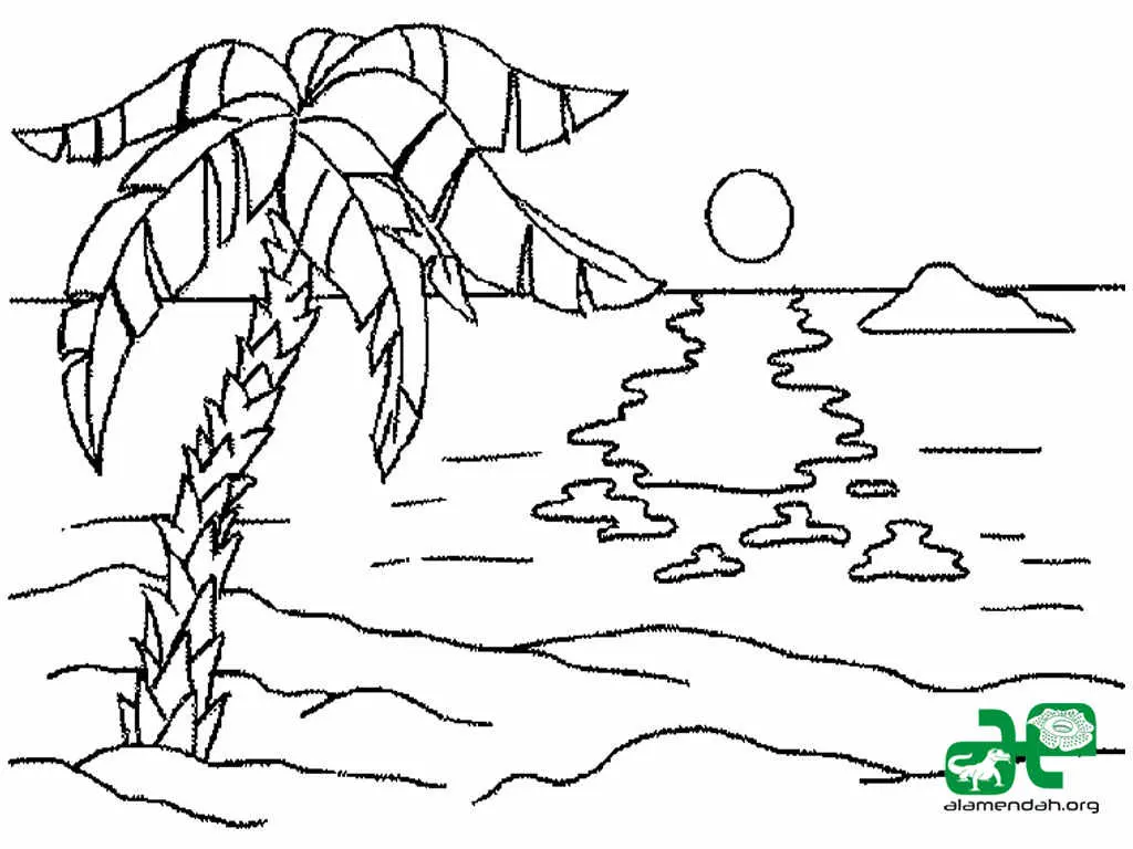 10 Contoh Gambar Mewarnai Pemandangan Alam Pantai yang Menyejukkan Hati