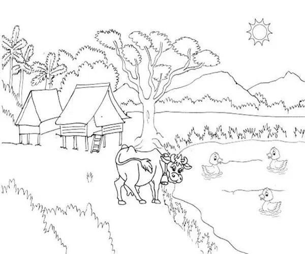 Temukan Damai dan Kedamaian dengan Gambar Mewarnai Pemandangan Desa