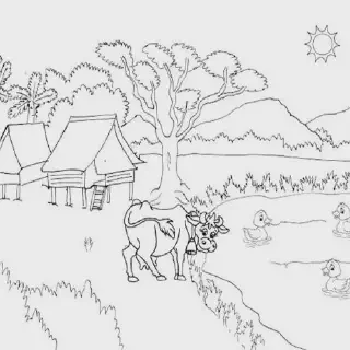 Temukan Damai dan Kedamaian dengan Gambar Mewarnai Pemandangan Desa