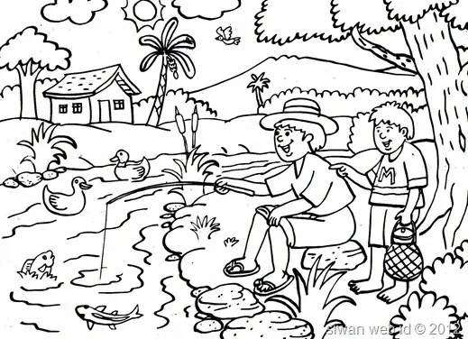 10+ Gambar Mewarnai Pemandangan PDF Paling Seru untuk Anak-Anak
